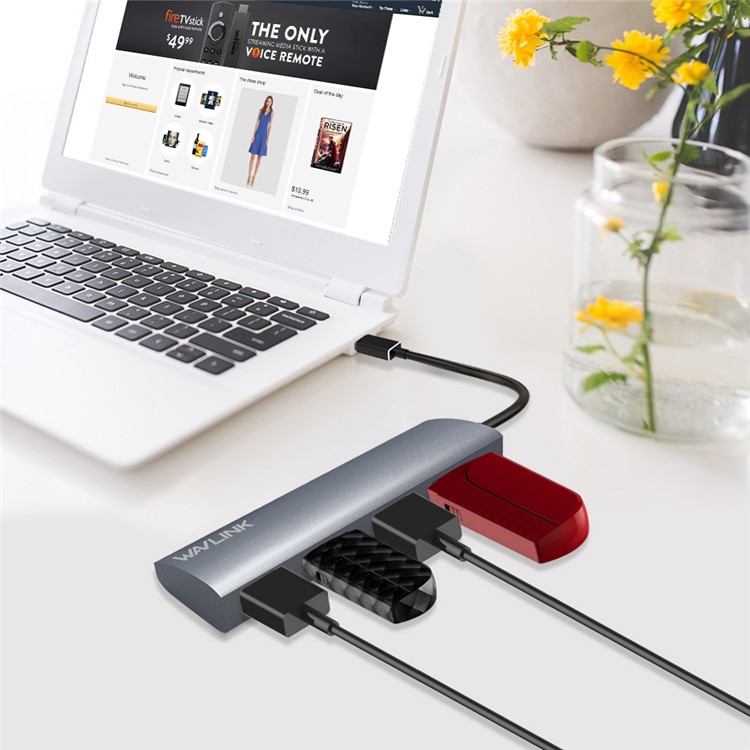 WAVLINK WS-UH3047 USB 3.0 Hub 4-Port Type-C Adapter with USB-C Female Charging Port for New MacBook ChromeBook Pixel-1