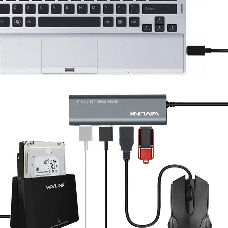 WAVLINK WS-UH3047 USB 3.0 Hub 4-Port Type-C Adapter with USB-C Female Charging Port for New MacBook ChromeBook Pixel-7