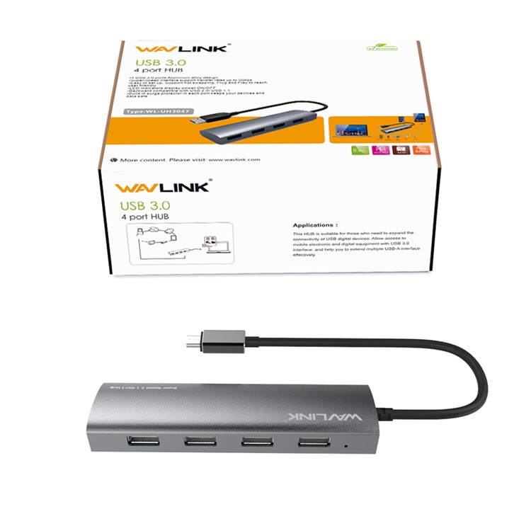 WAVLINK WS-UH3047 USB 3.0 Hub 4-Port Type-C Adapter with USB-C Female Charging Port for New MacBook ChromeBook Pixel-8