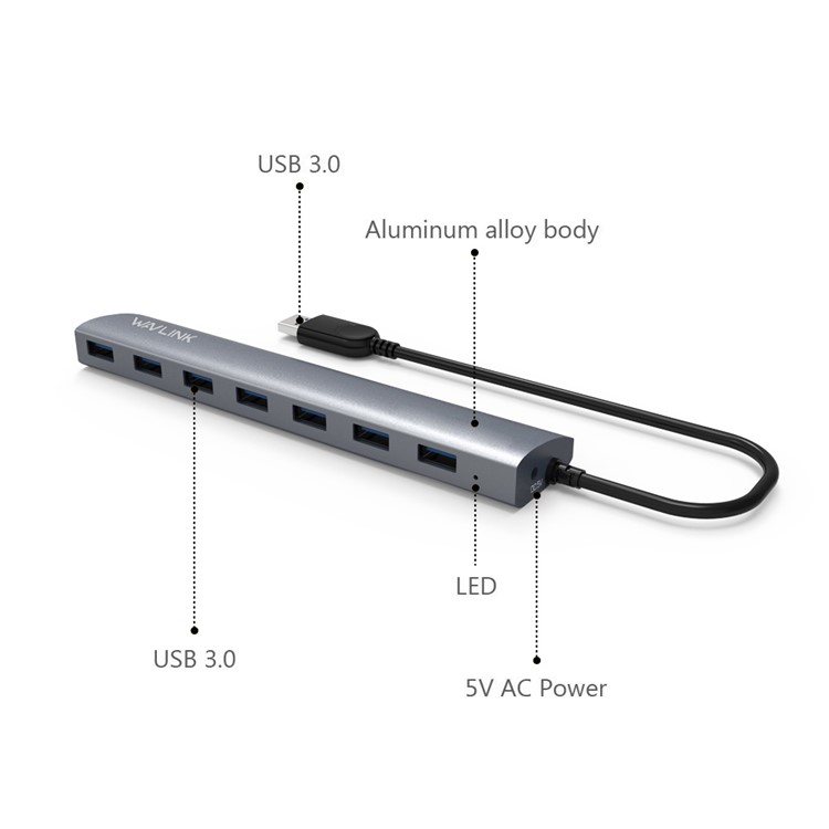 WAVLINK WS-UH3074 7 Ports High Speed USB 3.0 Aluminum Hub USB Hub for Macbook Computer Laptop-10