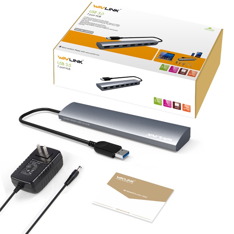 WAVLINK WS-UH3074 7 Ports High Speed USB 3.0 Aluminum Hub USB Hub for Macbook Computer Laptop-4