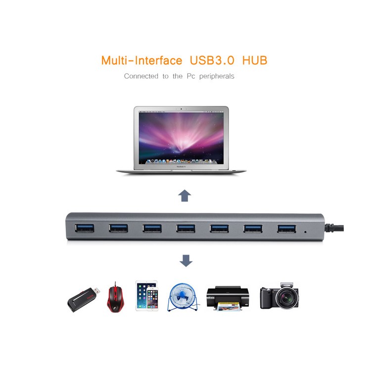 WAVLINK WS-UH3074 7 Ports High Speed USB 3.0 Aluminum Hub USB Hub for Macbook Computer Laptop-5