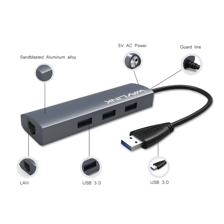 WAVLINK WS-UH3031G 3 Ports USB 3.0 Hub and RJ45 10/100/1000 Gigabit Ethernet LAN Wired USB Network Adapter-3