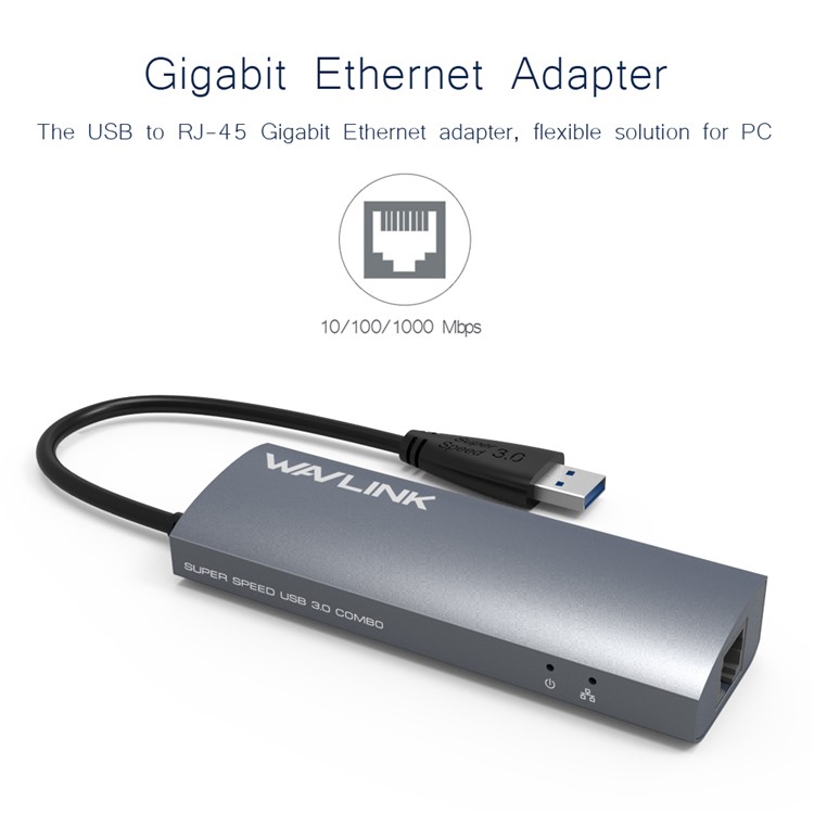 WAVLINK WS-UH3031G 3 Ports USB 3.0 Hub and RJ45 10/100/1000 Gigabit Ethernet LAN Wired USB Network Adapter-6