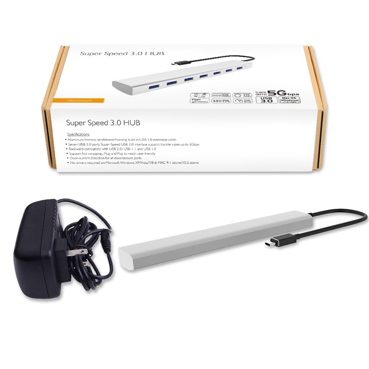 WAVLINK WS-UH3074C Portable USB 3.1 Type-C to 7-Port USB 3.0 Hub for PC Laptop - UK Plug-5