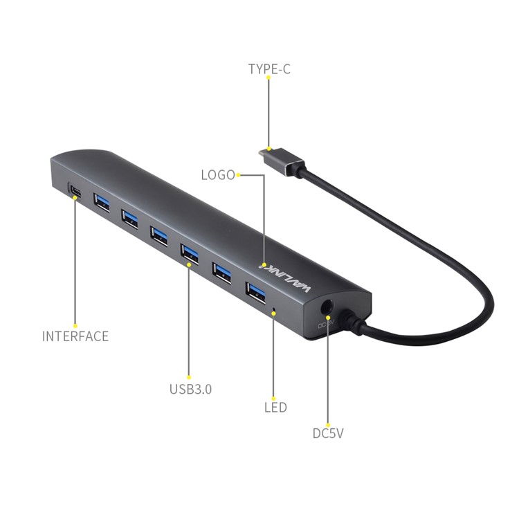 WAVLINK WS-UH3074C1 USB 3.1 Type-C to 7-Port USB HUB High Speed 5Gbps Type C & Type A Dock for PC Laptop Macbook-2