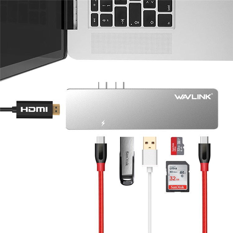 WAVLINK WS-UHP3405M Dual Thunderbolt 3 to USB HDMI Card Reader PD Charging Mini Dock for Macbook Pro-5