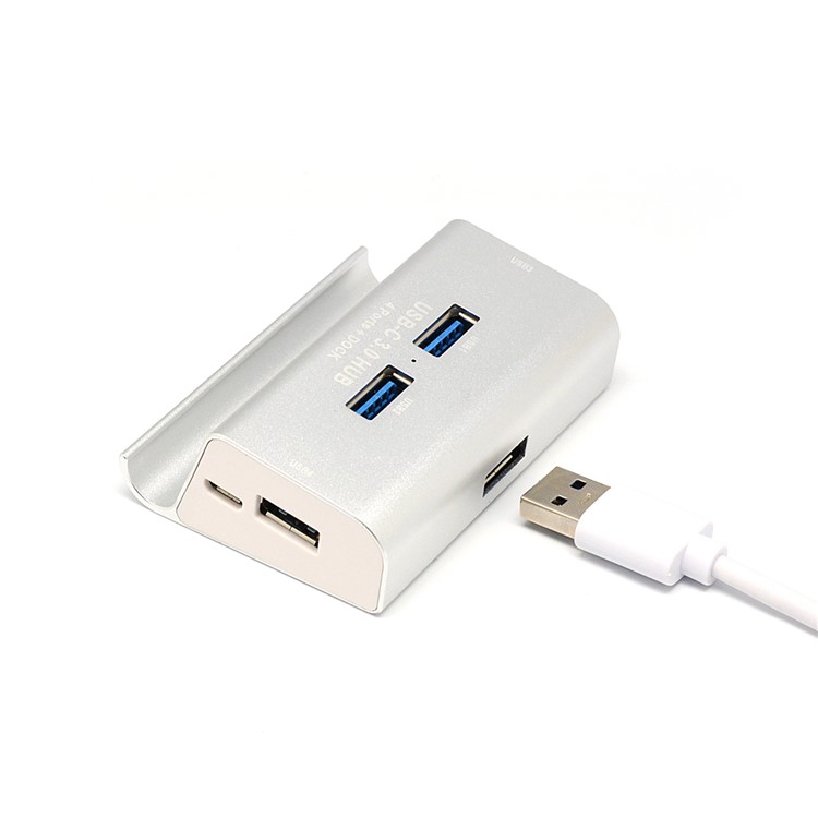 4-Port USB 3.0 Hub Charging Desktop Stand for Computer Notebook - Silver-1