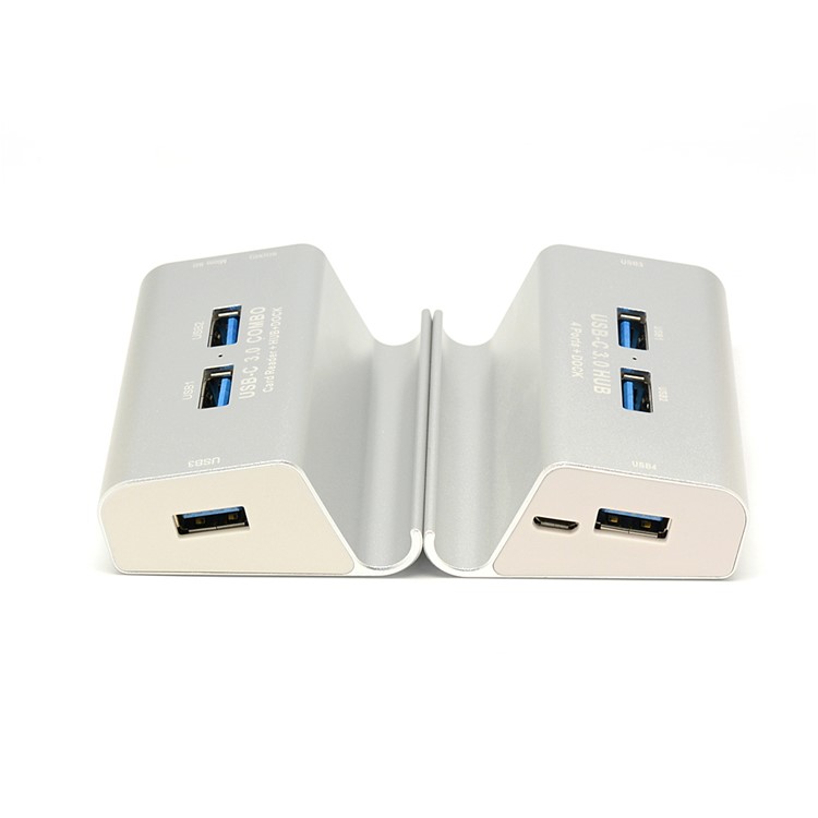 4-Port USB 3.0 Hub Charging Desktop Stand for Computer Notebook - Silver-4