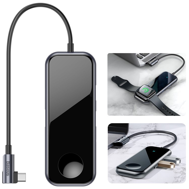 BASEUS Superlative Multi-functional HUB (Type-C to 2xUSB 3.0+4K/HD+Audio+PD+iP iWatch Wireless Charger) - Dark Grey