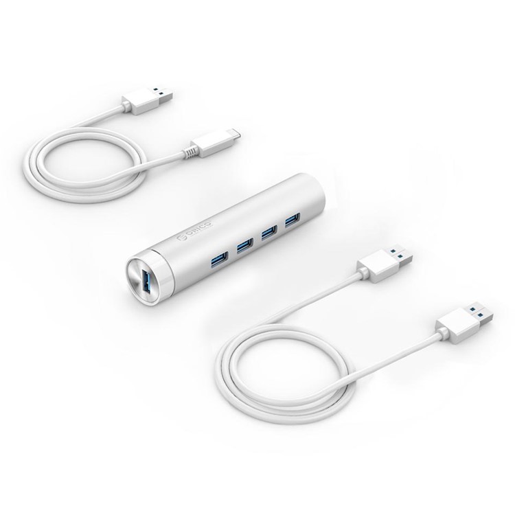 ORICO ARH4-U3 Aluminum 4 Port USB3.0 Hub with Separate 1.6Ft. + 1Ft. Cable (A TO A & A TO C) - Silver-11