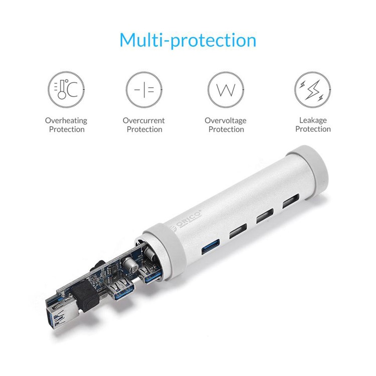 ORICO ARH4-U3 Aluminum 4 Port USB3.0 Hub with Separate 1.6Ft. + 1Ft. Cable (A TO A & A TO C) - Silver-14
