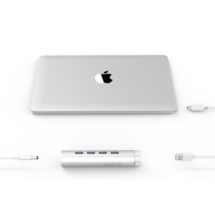 ORICO ARH4-U3 Aluminum 4 Port USB3.0 Hub with Separate 1.6Ft. + 1Ft. Cable (A TO A & A TO C) - Silver-4