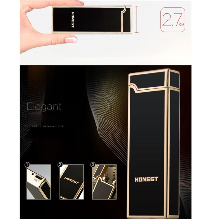 HONEST Arc Lighter USB Charging Slim Wind Proof Metal Cigarette Lighter - Black-12