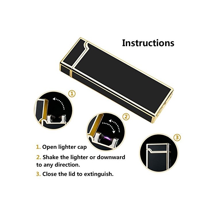HONEST Arc Lighter USB Charging Slim Wind Proof Metal Cigarette Lighter - Black-2