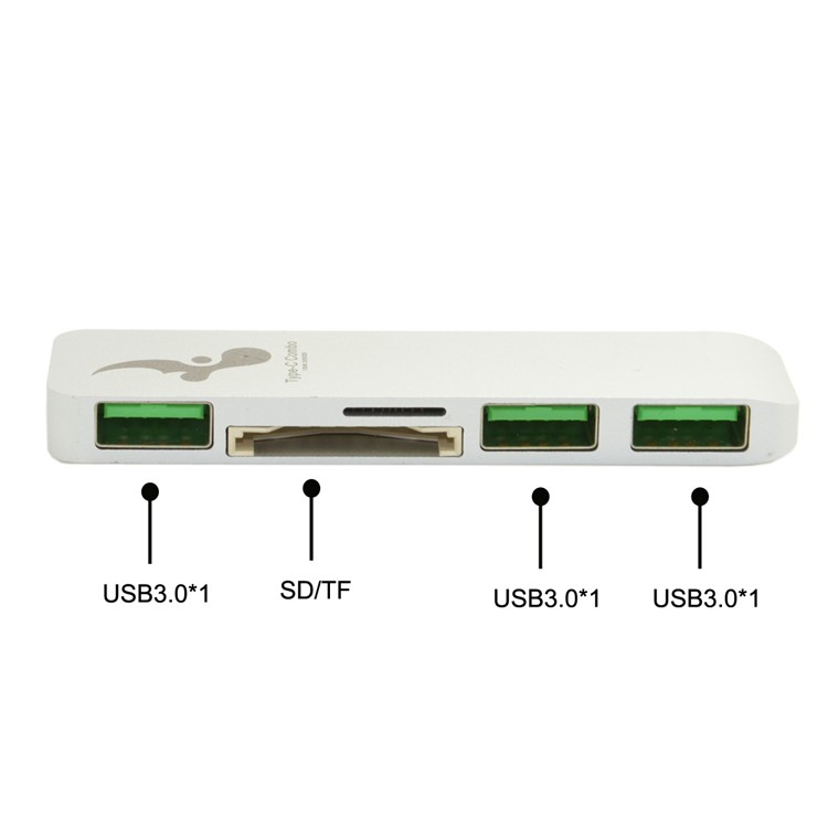 Type-C to 3xUSB 3.0 + SD Card Port + Micro SD Port Adapter Converter 5-in-1 USB Type-C Hub for MacBook etc. - White-11