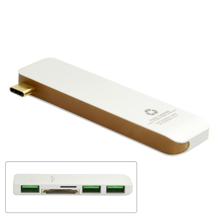 Type-C to 3xUSB 3.0 + SD Card Port + Micro SD Port Adapter Converter 5-in-1 USB Type-C Hub for MacBook etc. - White-3