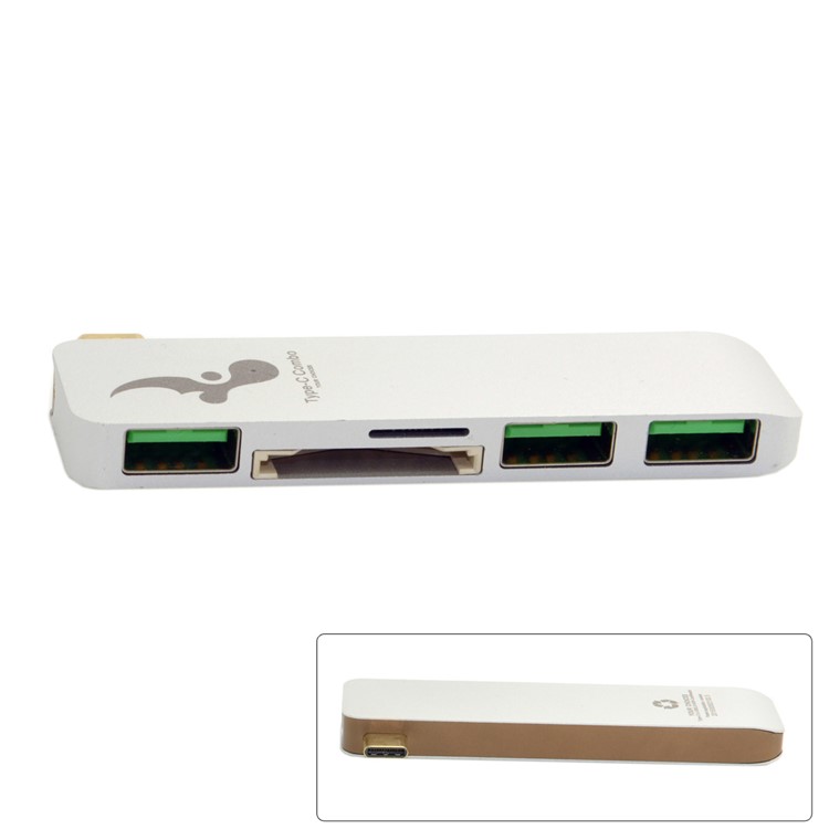 Type-C to 3xUSB 3.0 + SD Card Port + Micro SD Port Adapter Converter 5-in-1 USB Type-C Hub for MacBook etc. - White-4