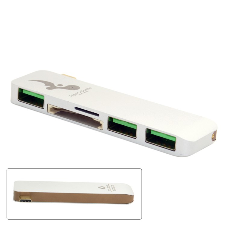 Type-C to 3xUSB 3.0 + SD Card Port + Micro SD Port Adapter Converter 5-in-1 USB Type-C Hub for MacBook etc. - White-5