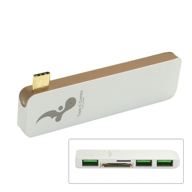 Type-C to 3xUSB 3.0 + SD Card Port + Micro SD Port Adapter Converter 5-in-1 USB Type-C Hub for MacBook etc. - White-6