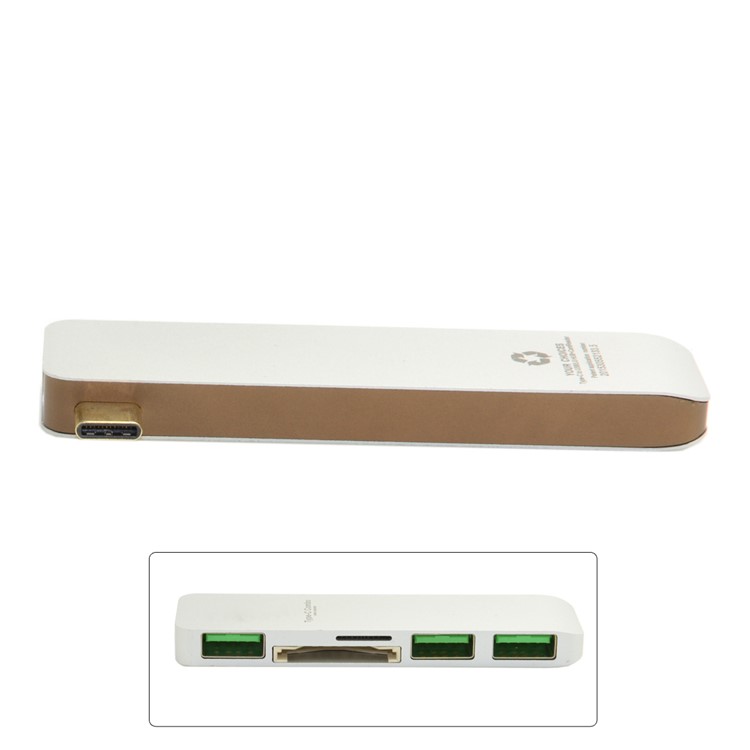 Type-C to 3xUSB 3.0 + SD Card Port + Micro SD Port Adapter Converter 5-in-1 USB Type-C Hub for MacBook etc. - White-7