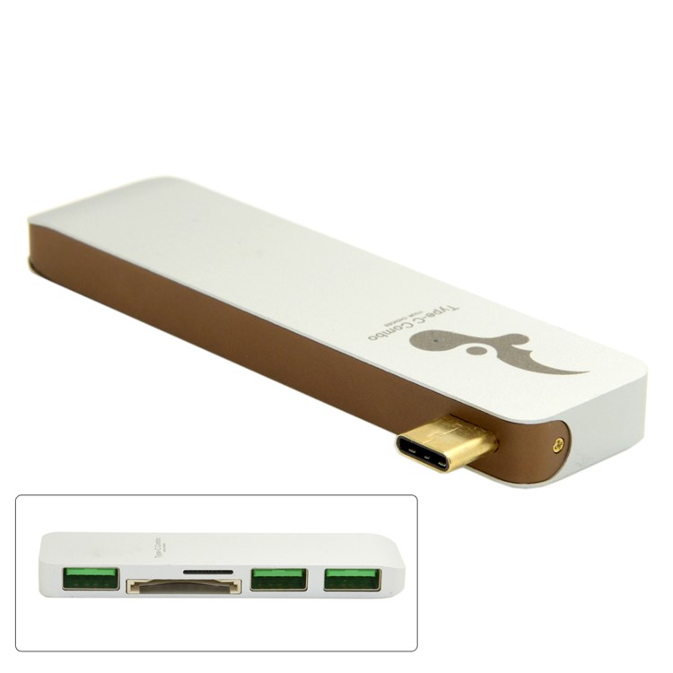 Type-C to 3xUSB 3.0 + SD Card Port + Micro SD Port Adapter Converter 5-in-1 USB Type-C Hub for MacBook etc. - White-8