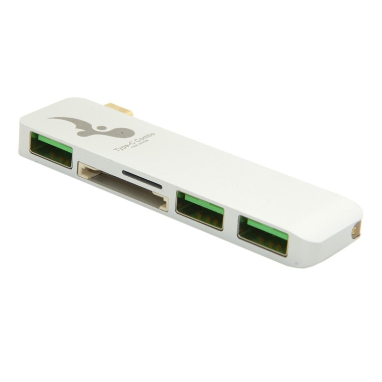 Type-C to 3xUSB 3.0 + SD Card Port + Micro SD Port Adapter Converter 5-in-1 USB Type-C Hub for MacBook etc. - White-9