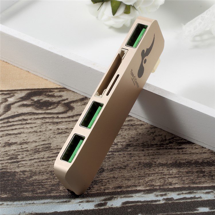 Typ C Hub USB 3.0 5-in-1 Combo Adapter (3*USB 3.0 + SD Card Port + Micro SD Port) for MacBook etc. - Gold-4