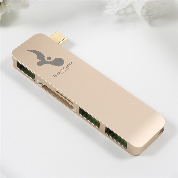 Typ C Hub USB 3.0 5-in-1 Combo Adapter (3*USB 3.0 + SD Card Port + Micro SD Port) for MacBook etc. - Gold-5