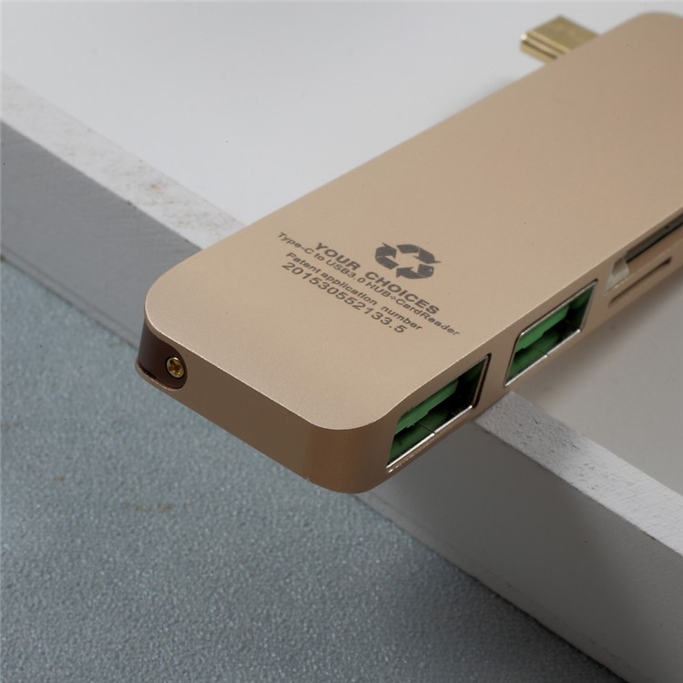 Typ C Hub USB 3.0 5-in-1 Combo Adapter (3*USB 3.0 + SD Card Port + Micro SD Port) for MacBook etc. - Gold-9