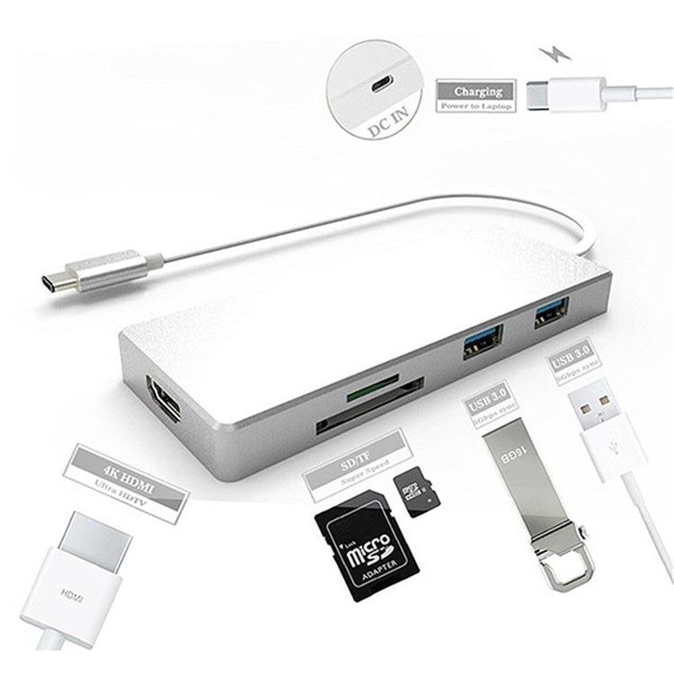 Type-C to HDMI and 3*USB 3.0 HUB and TF / SD Card Reader USB Hub for Macbook Pro PC-1