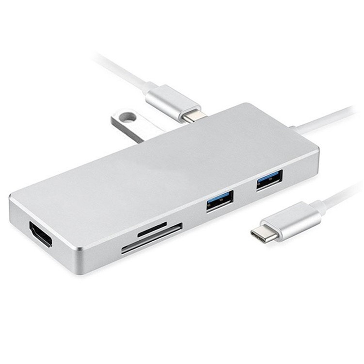 Type-C to HDMI and 3*USB 3.0 HUB and TF / SD Card Reader USB Hub for Macbook Pro PC-2