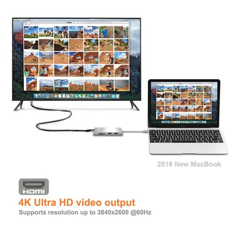 Type-C to HDMI and 3*USB 3.0 HUB and TF / SD Card Reader USB Hub for Macbook Pro PC-4