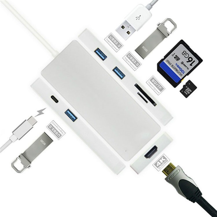 Type-C to HDMI and 3*USB 3.0 HUB and TF / SD Card Reader USB Hub for Macbook Pro PC-5
