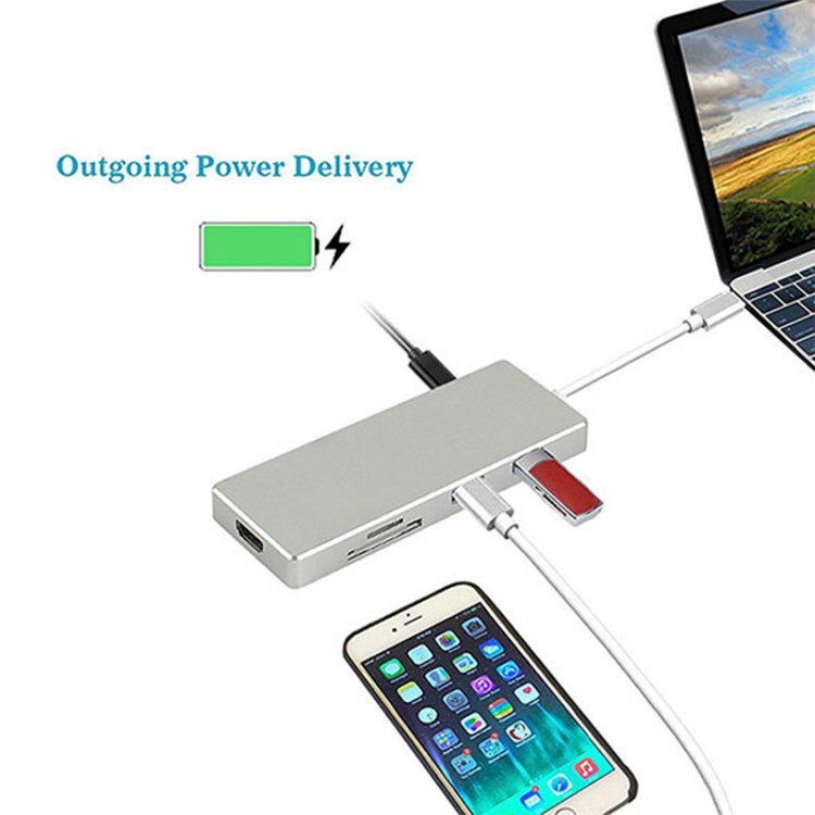 Type-C to HDMI and 3*USB 3.0 HUB and TF / SD Card Reader USB Hub for Macbook Pro PC-6
