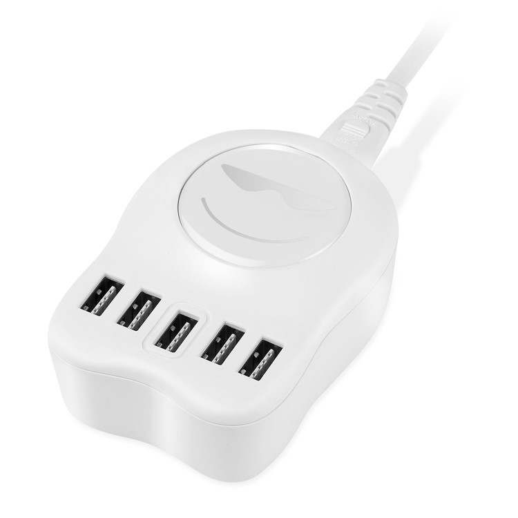 M-C02 Double-sided Plug-in 5 USB Ports USB Extender Charger for iPhone Samsung iPad etc. - White / EU Plug-1