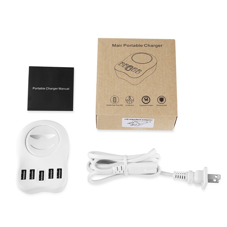 M-C02 Double-sided Plug-in 5 USB Ports USB Extender Charger for iPhone Samsung iPad etc. - White / EU Plug-5