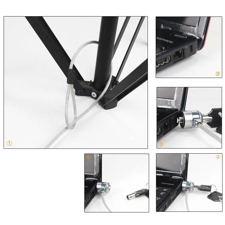Security Lock Anti-theft Security Hardware Cable Lock Kit with 1.8m Sturdy Cable and Two Keys-10