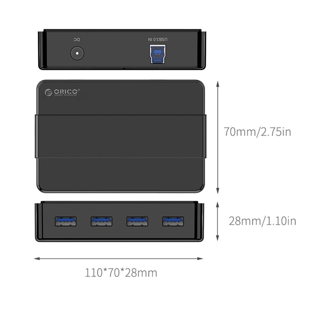 ORICO H4928-U3 4-Port USB3.0 Hub for Windows XP / Vista / 7 / 8 / 10 / Linux / Mac OS - Black / EU Plug-5
