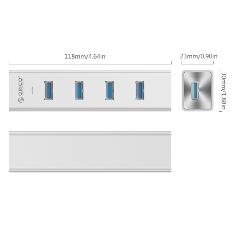 ORICO H4013-U3 Aluminum 4 Ports USB3.0 Hub for Windows XP / Vista / 7 / 8 / 10 / Linux / Mac OS - Silver-6