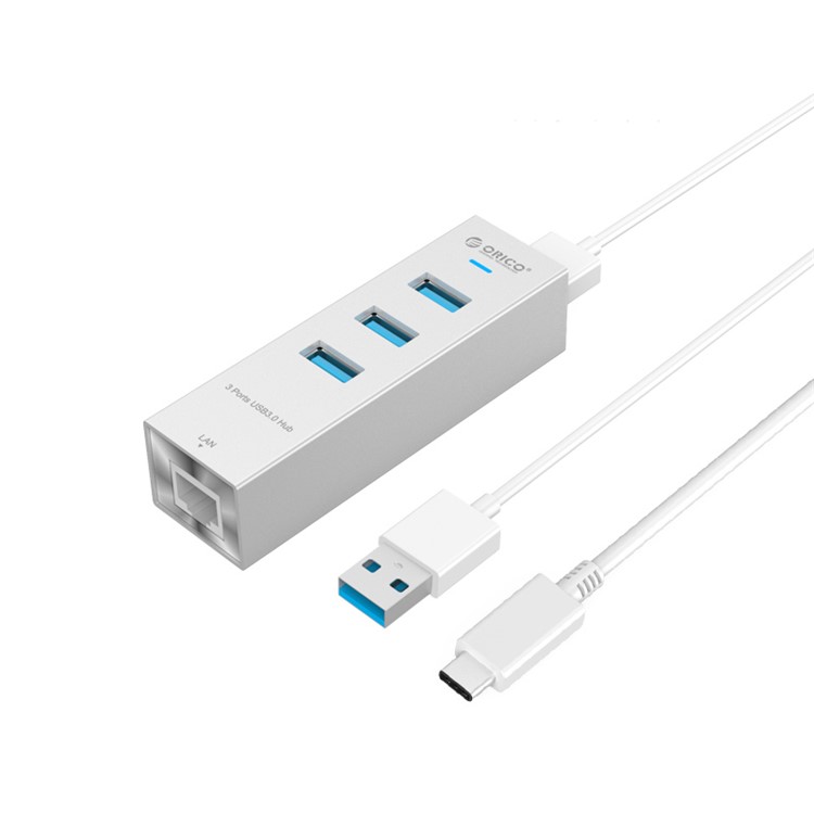 ORICO ASH3L-U3-SV Aluminum 3 USB3.0 Ports Hub with a RJ45 Ethernet Port for Laptop, Desktop and Other Devices-1