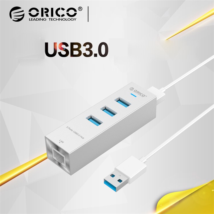 ORICO ASH3L-U3-SV Aluminum 3 USB3.0 Ports Hub with a RJ45 Ethernet Port for Laptop, Desktop and Other Devices-2