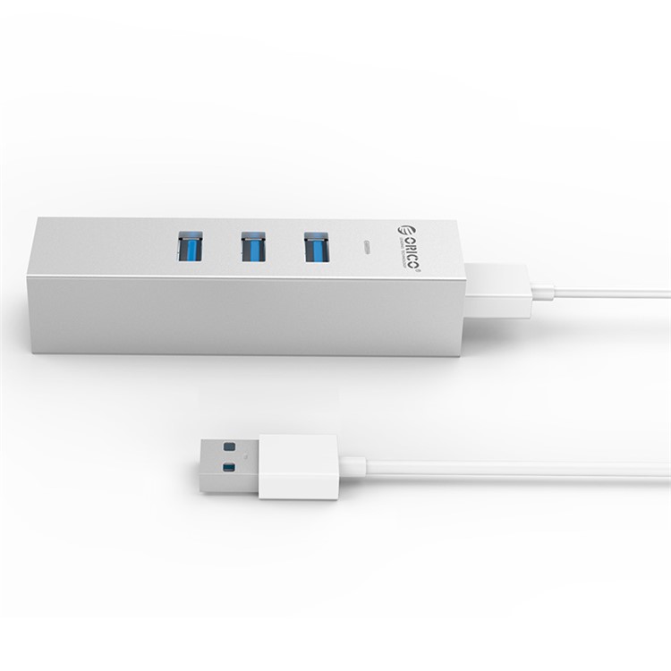 ORICO ASH3L-U3-SV Aluminum 3 USB3.0 Ports Hub with a RJ45 Ethernet Port for Laptop, Desktop and Other Devices-3