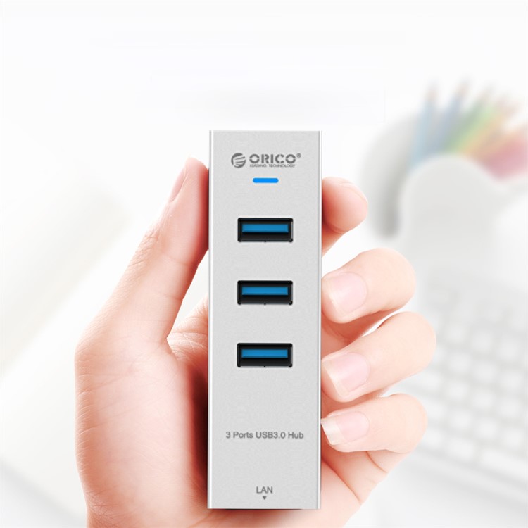 ORICO ASH3L-U3-SV Aluminum 3 USB3.0 Ports Hub with a RJ45 Ethernet Port for Laptop, Desktop and Other Devices-6