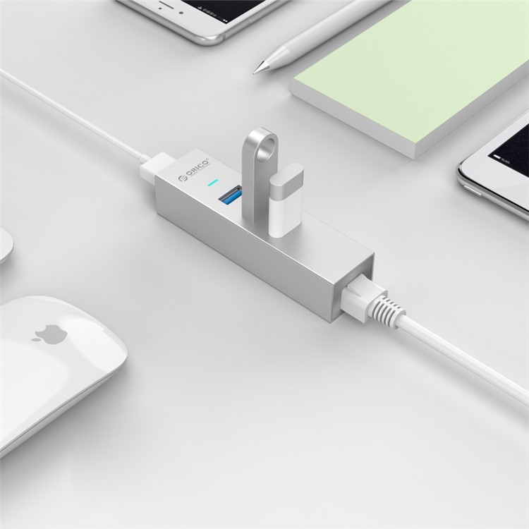 ORICO ASH3L-U3-SV Aluminum 3 USB3.0 Ports Hub with a RJ45 Ethernet Port for Laptop, Desktop and Other Devices-8
