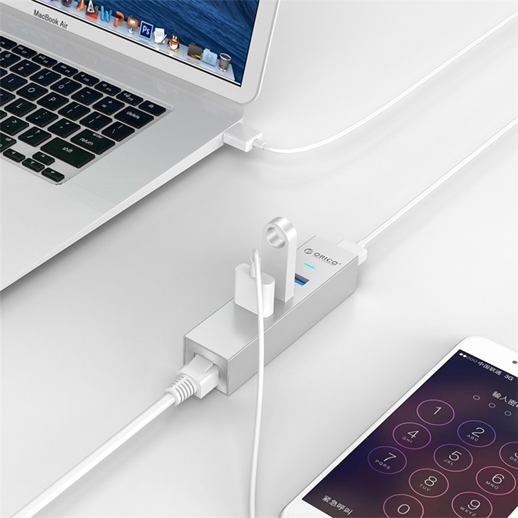 ORICO ASH3L-U3-SV Aluminum 3 USB3.0 Ports Hub with a RJ45 Ethernet Port for Laptop, Desktop and Other Devices-9