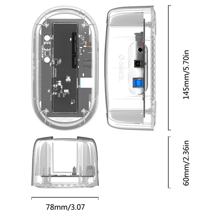 Oropo 6139U3-CR Transparente USB 3.0 Para SATA 3.0 HDD Docking Station - Plugue Nos Eua-8