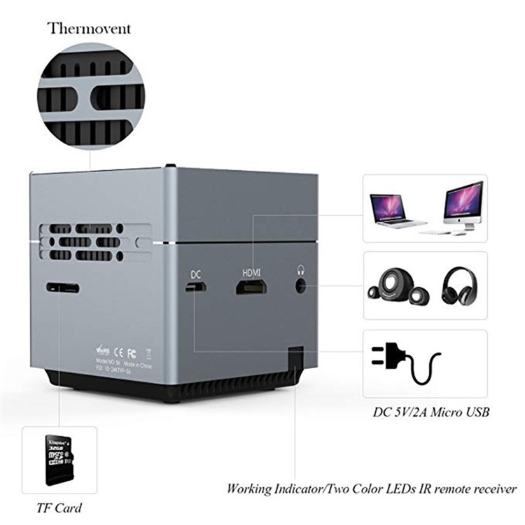 Proyector DLP Inteligente Con Forma De Mini Cubo S6 Con Wifi HDMI Compatible Con Android Y IOS - Enchufe De EE.UU.-6