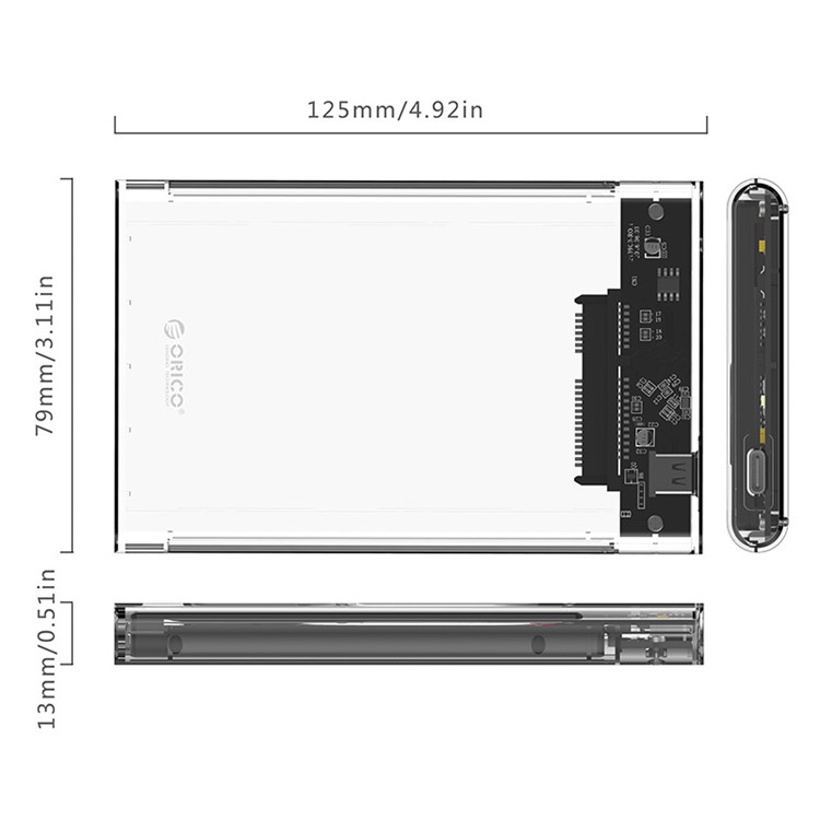 ORICO 2159C3-G2 Transparent 10Gbps Hard Drive Enclosure with Stand for 2.5inch HDD / SSD-7