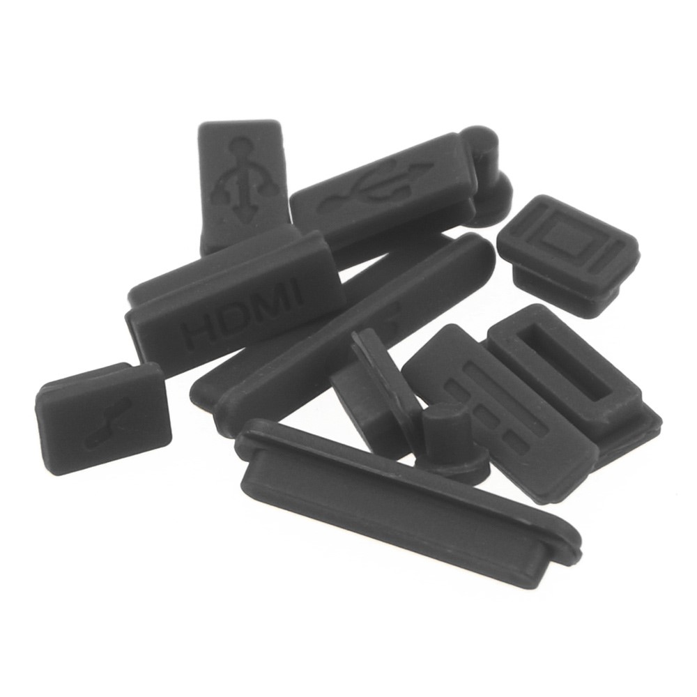 12Pcs/Set Silicone Anti-dust Plugs for MacBook Pro with Retina 13"/15", Air 11"/13" Ports - Black-2